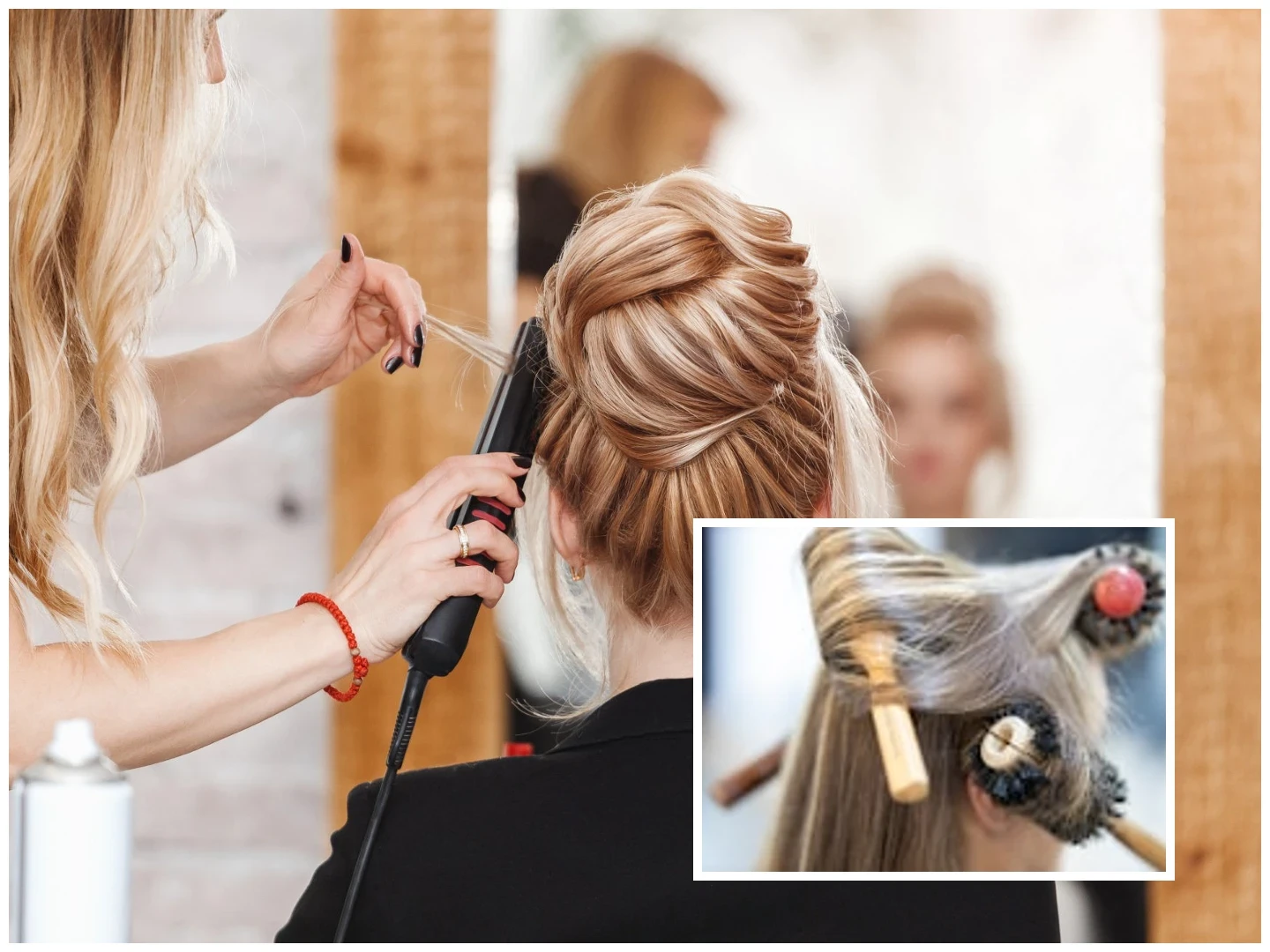 a woman using a hair iron