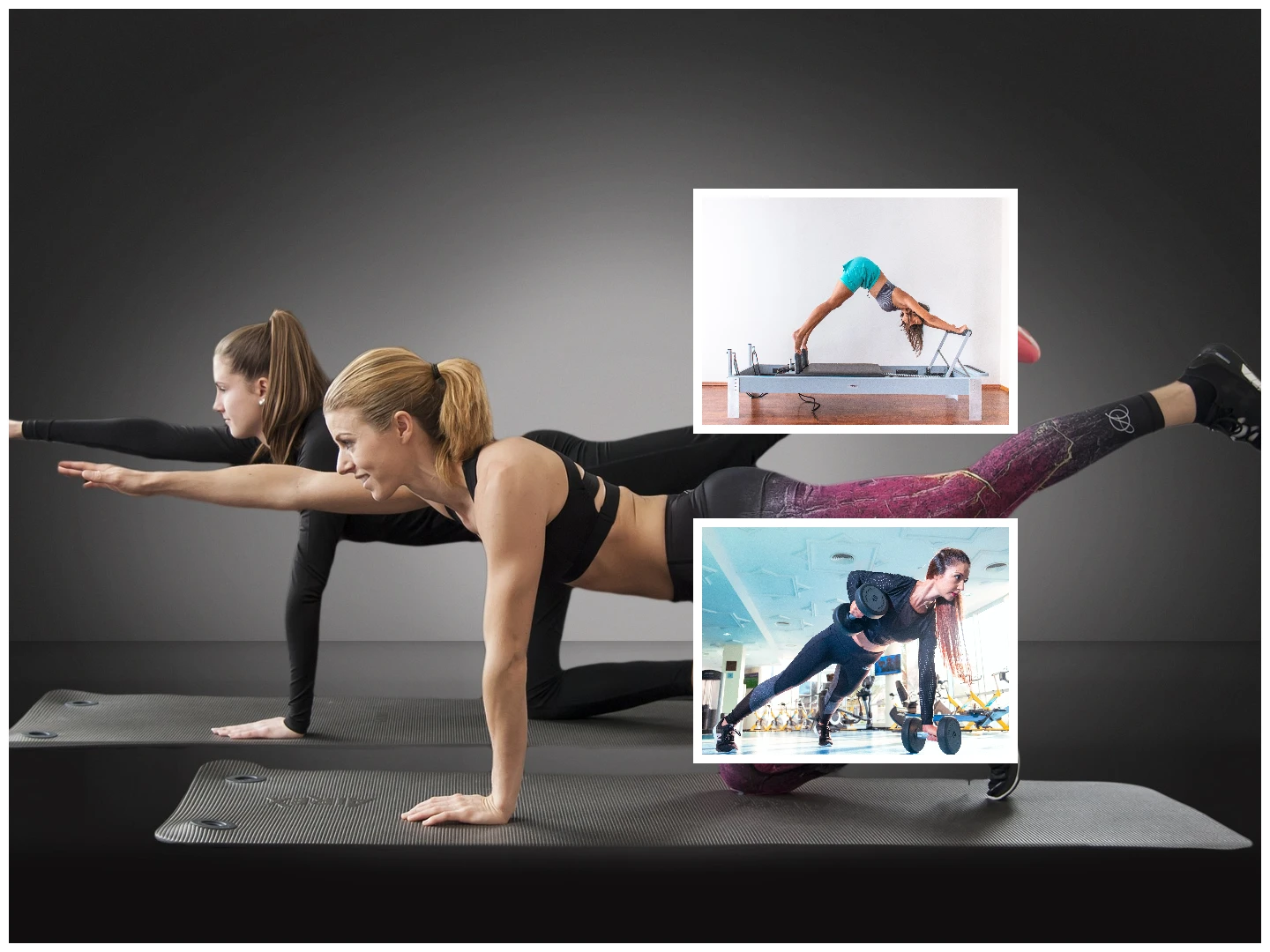 a woman doing yoga on mats