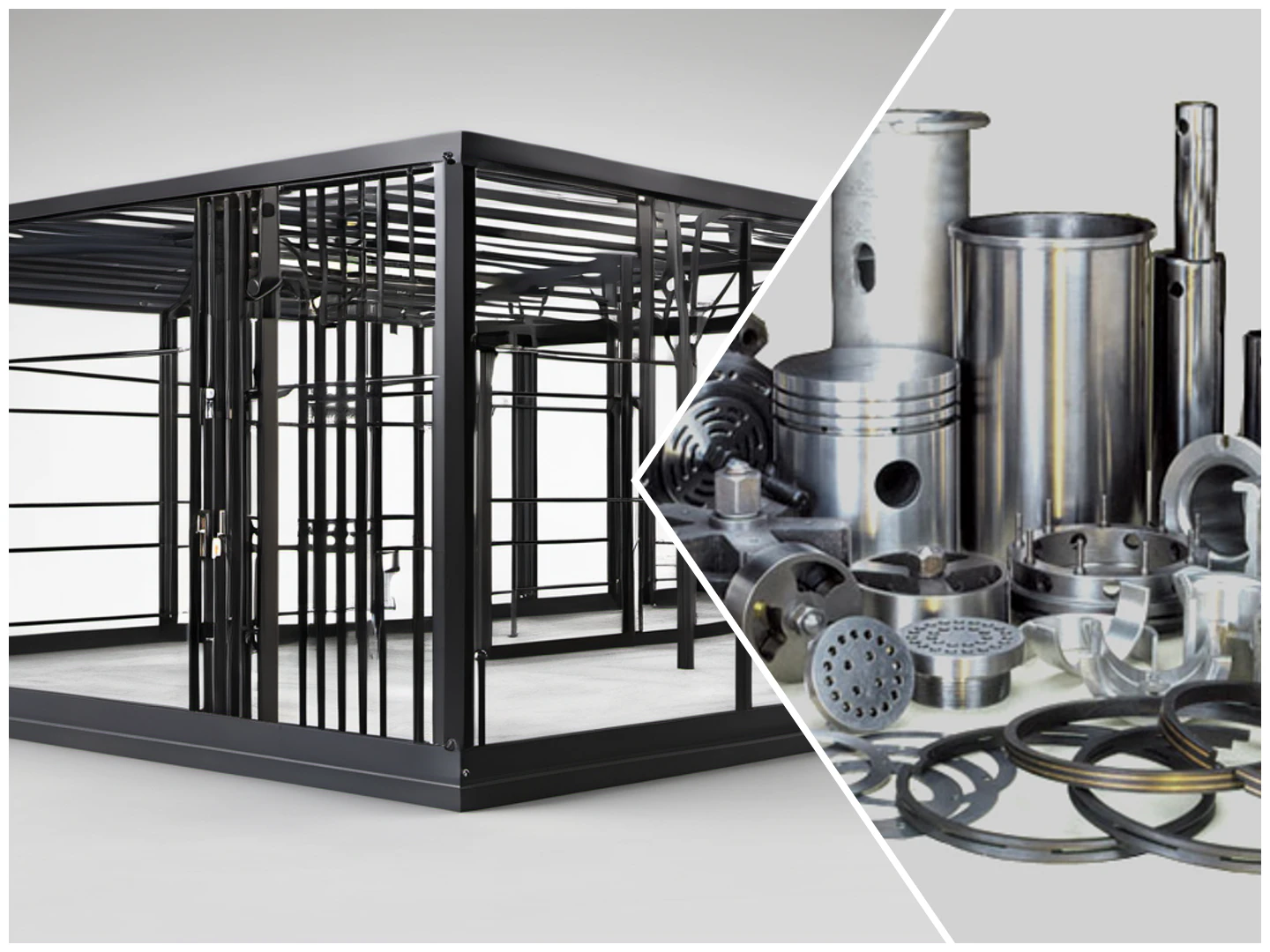 a metal cage with metal parts