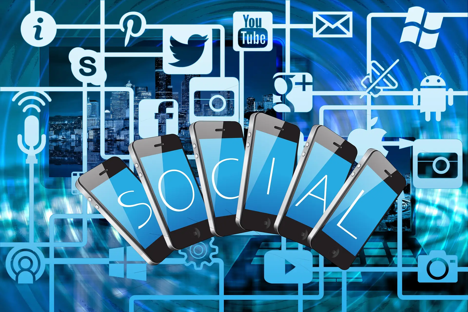 Przykładowe biznesplany a group of cell phones with social media icons