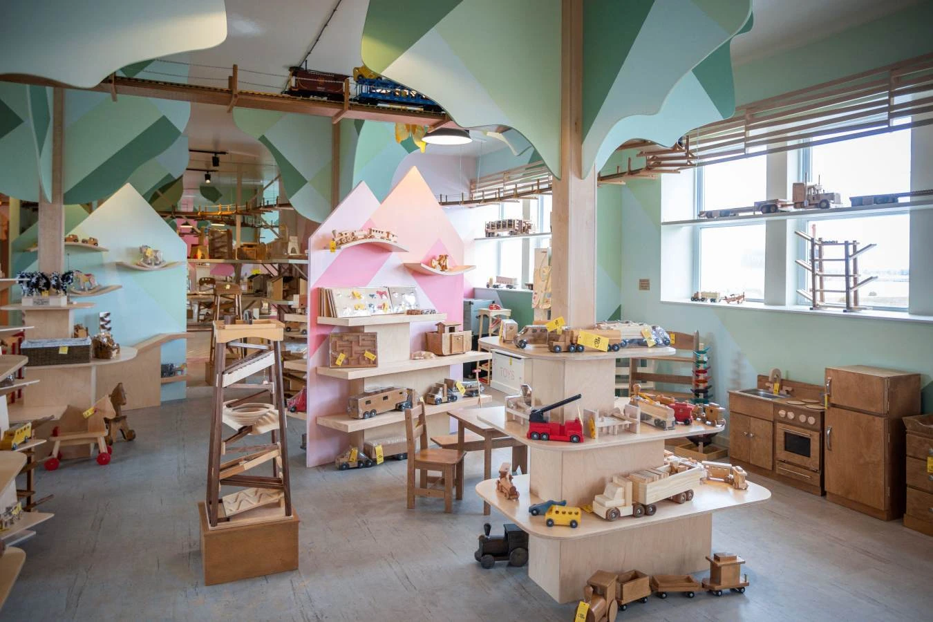 a toy store with shelves and toys