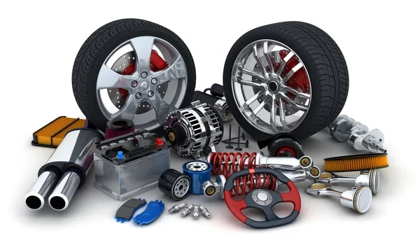 a group of spare parts and tires