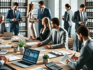 a group of people in a meeting