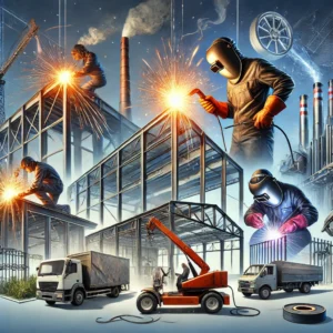 Spawacze pracują nad konstrukcją stalową