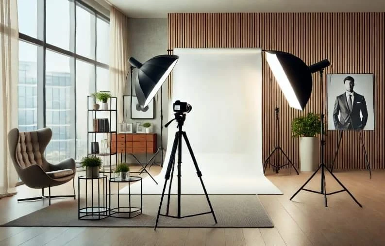 Przykładowe biznesplany a room with a camera and a white backdrop