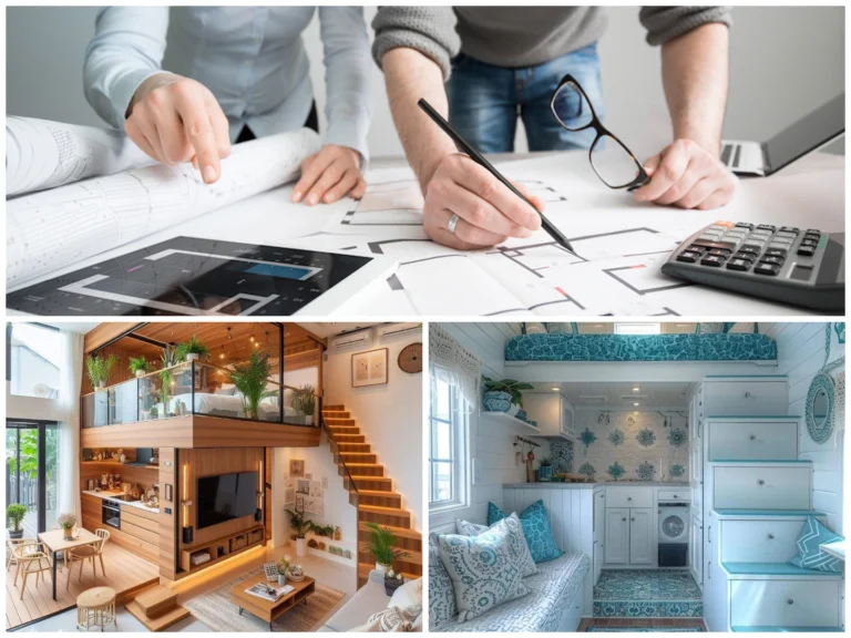 a collage of a house and a few people