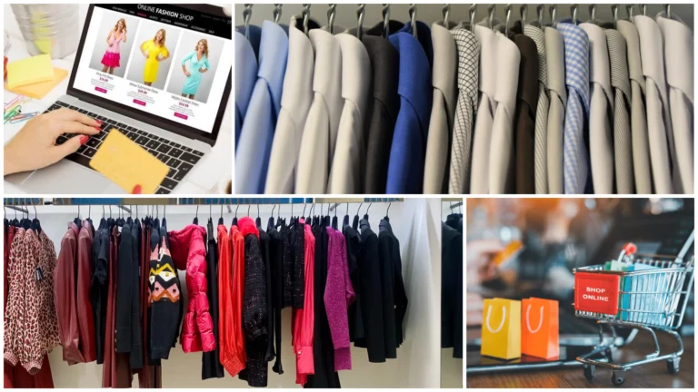 Przykładowe biznesplany a collage of clothes and a laptop