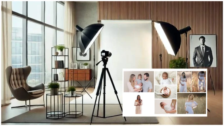 a camera in a room with a couple of people