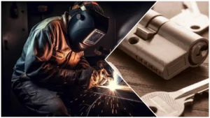 a man welding a metal piece