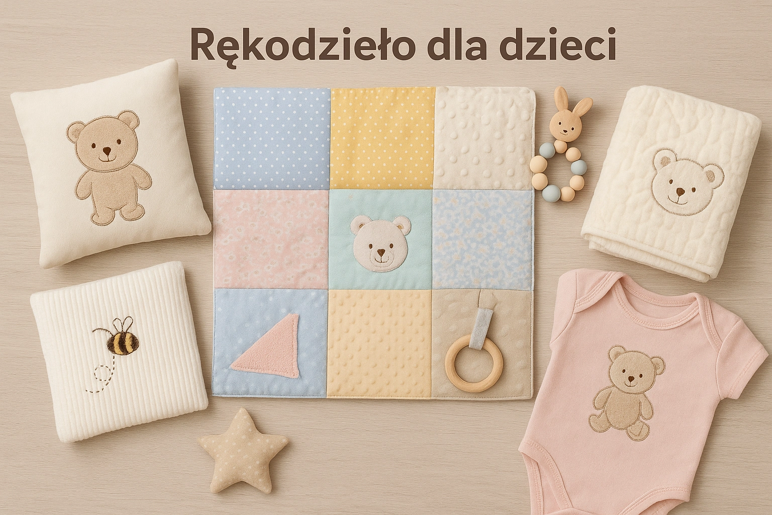 baby clothes and toys on a table