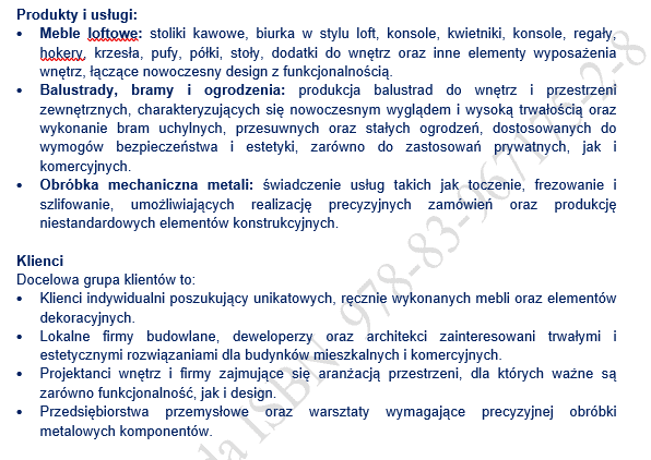 Biznesplan produkcja mebli z drewna i metalu – wzór PDF do dotacji