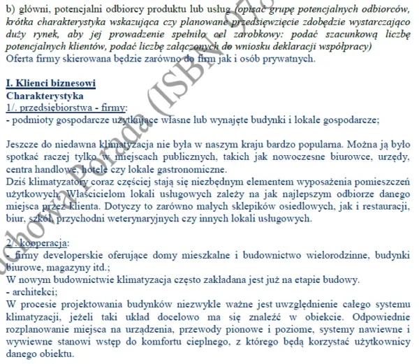 Biznesplan montaż klimatyzacji – gotowy wzór PDF do dotacji