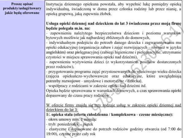 Biznesplan opiekun dzienny nad dziećmi do lat 3 – wzór PDF do dotacji