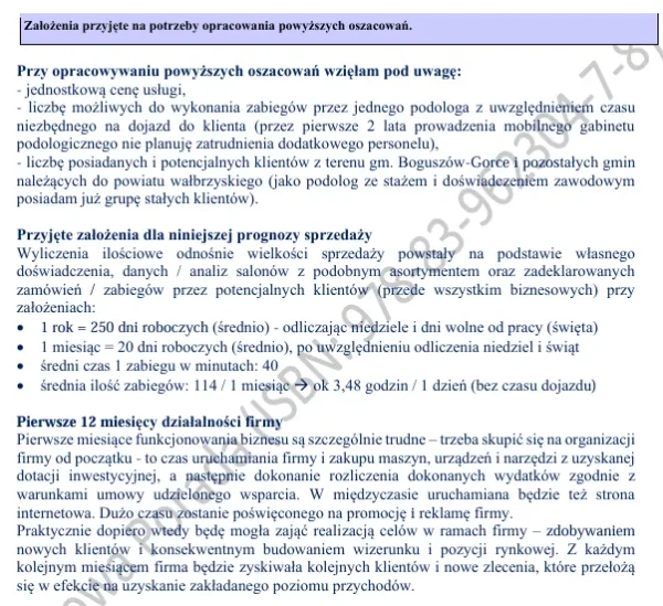 Biznesplan mobilny podolog – wzór PDF do dotacji