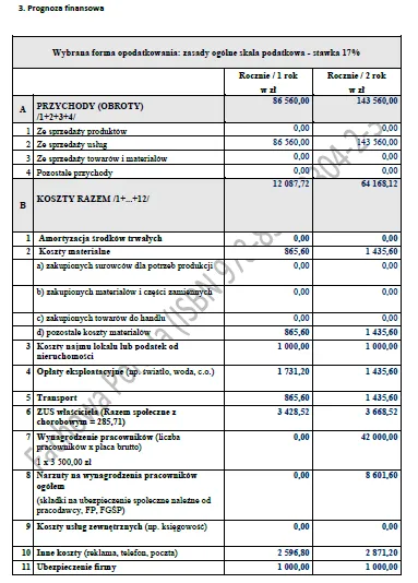 prognoza finansowa BIZNESPLAN biuro rachunkowe – wzór PDF do dotacji