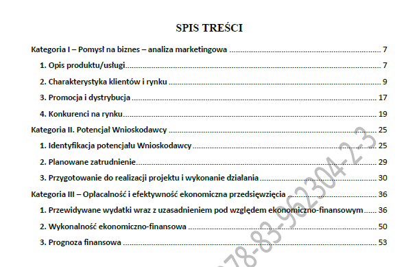 spis treści BIZNESPLAN biuro rachunkowe – wzór PDF do dotacji