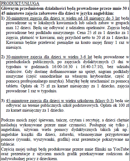 BIZNESPLAN nauczanie języka angielskiego dzieci (zajęcia językowe) - wzór PDF do dotacji