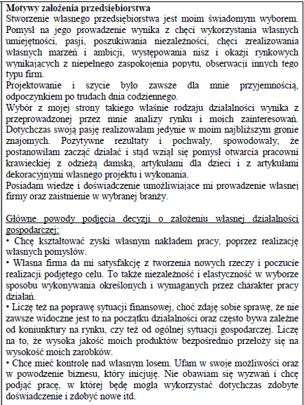 Biznesplan pracownia krawiecka (odzież damska, artykuły dla dzieci i dekoracje) - wzór PDF do dotacji-3 BIZNESPLAN pracownia krawiecka (odzież damska, artykuły dla dzieci i dekoracje) - wzór PDF do dotacji