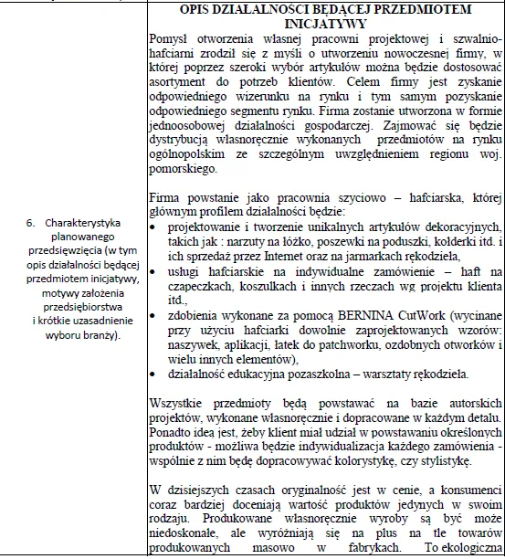 BIZNESPLAN pracownia szycia i haftu (haft, dekoracje i rękodzieło) - wzór PDF do dotacji