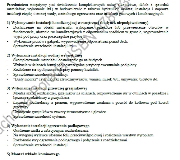 BIZNESPLAN usługi hydrauliczne (instalacje wodne, grzewcze i pompy ciepła) - wzór PDF do dotacji