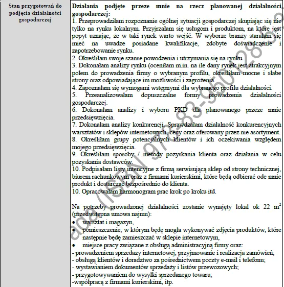 BIZNESPLAN wyroby z filcu (filcowanie na mokro i rękodzieło) - wzór PDF do dotacji