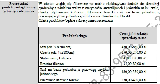 BIZNESPLAN wyroby z filcu (filcowanie na mokro i rękodzieło) - wzór PDF do dotacji