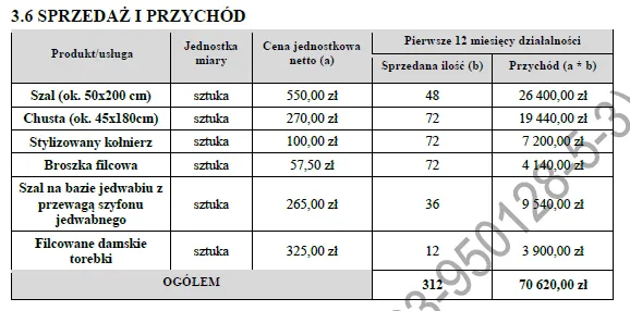BIZNESPLAN wyroby z filcu (filcowanie na mokro i rękodzieło) - wzór PDF do dotacji