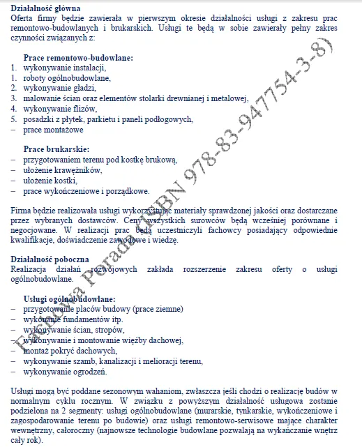 BIZNESPLAN firma remontowo-budowlana (remonty, brukarstwo i roboty ogólnobudowlane) - wzór PDF do dotacji