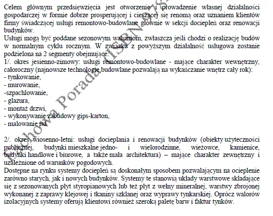 BIZNESPLAN firma remontowa i elewacyjna (remonty wnętrz, docieplenia i elewacje) - wzór PDF do dotacji