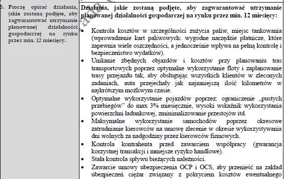 BIZNESPLAN firma transportowa (krajowy i międzynarodowy transport drogowy towarów) - wzór PDF do dotacji