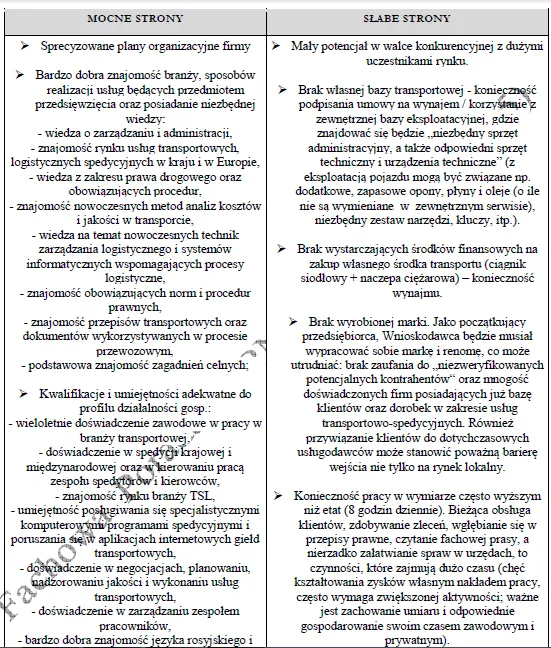 BIZNESPLAN firma transportowa (krajowy i międzynarodowy transport drogowy towarów) - wzór PDF do dotacji