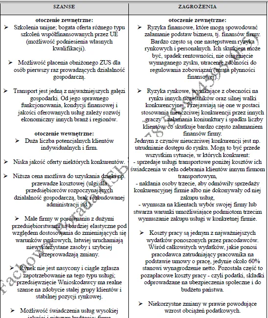 BIZNESPLAN firma transportowa (krajowy i międzynarodowy transport drogowy towarów) - wzór PDF do dotacji