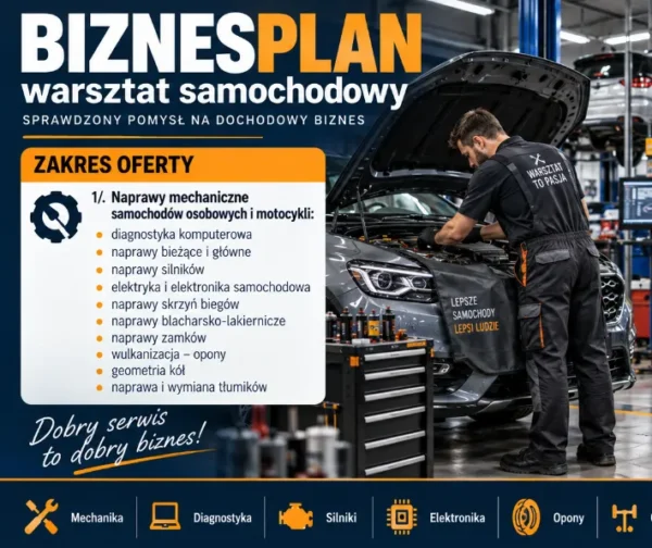 BIZNESPLAN mechanik samochodowy (warsztat naprawy i serwisu pojazdów) - wzór PDF do dotacji