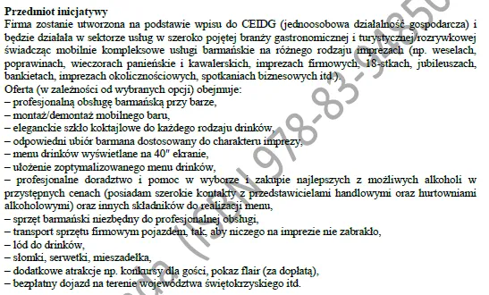BIZNESPLAN mobilne usługi barmańskie (mobilny bar i pokazy) - wzór PDF do dotacji