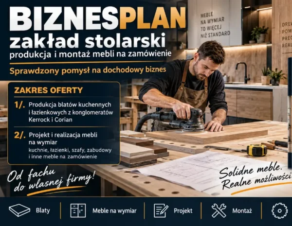 Biznesplan produkcja mebli na wymiar (zakład stolarski, blaty Kerrock, Corian i montaż) - wzór PDF do dotacji (małe-2) BIZNESPLAN produkcja mebli na wymiar (zakład stolarski, blaty Kerrock/Corian i montaż) - wzór PDF do dotacji