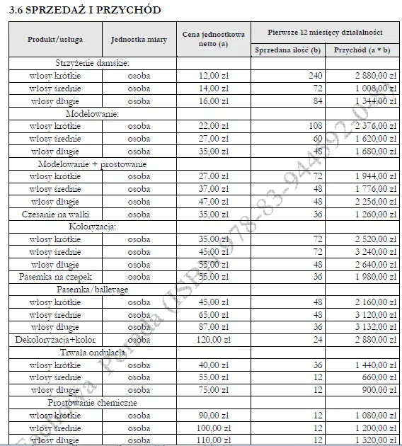 BIZNESPLAN salon fryzjerski (strzyżenie, koloryzacja i pielęgnacja włosów) - wzór PDF do dotacji