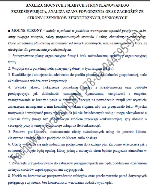 BIZNESPLAN studio pielęgnacji zwierząt (grooming i kompleksowa pielęgnacja psów) - wzór PDF do dotacji