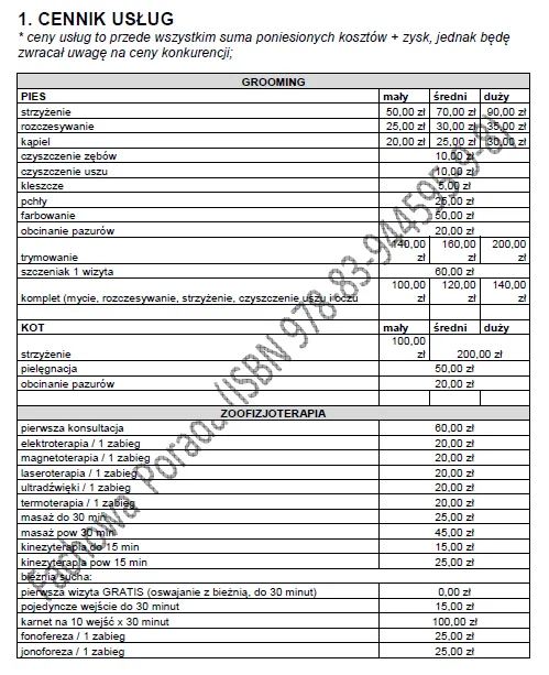 BIZNESPLAN studio pielęgnacji zwierząt (grooming i kompleksowa pielęgnacja psów) - wzór PDF do dotacji