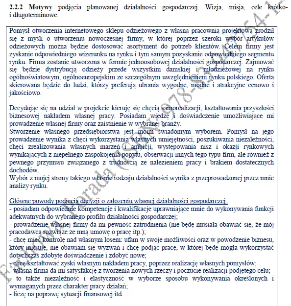 BIZNESPLAN własna marka odzieżowa ze sklepem internetowym - wzór PDF do dotacji