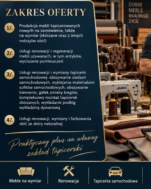 BIZNESPLAN zakład tapicerski (meble na zamówienie, renowacja i tapicerka samochodowa) - wzór PDF do dotacji